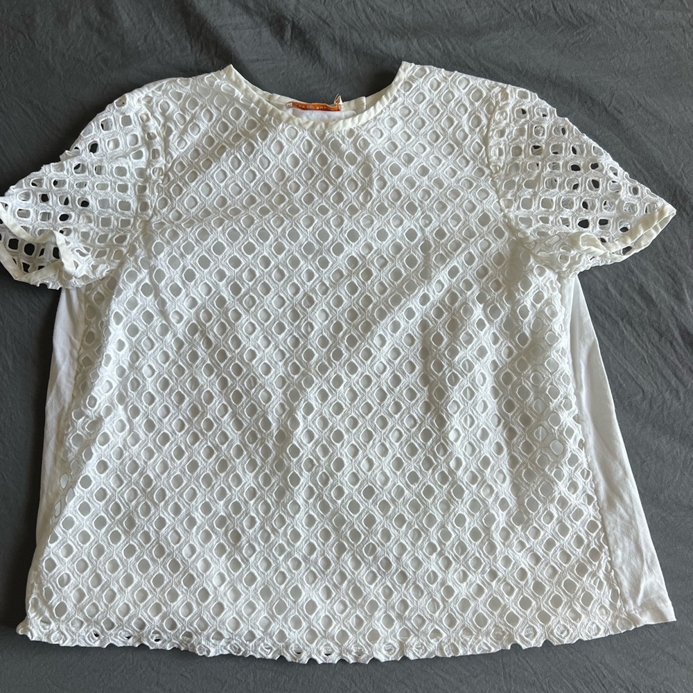 Tory Burch White Hermosa Eyelet Short Sleeve Blouse